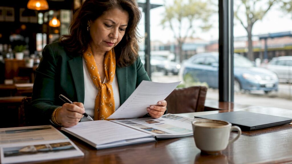 Businesswoman reviewing commercial move checklist