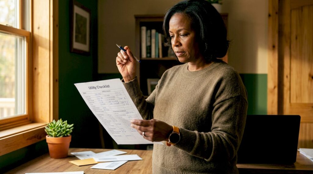 Woman reviewing home utility checklist