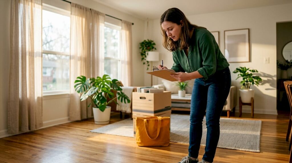 Renter performing apartment move-in inspection checklist