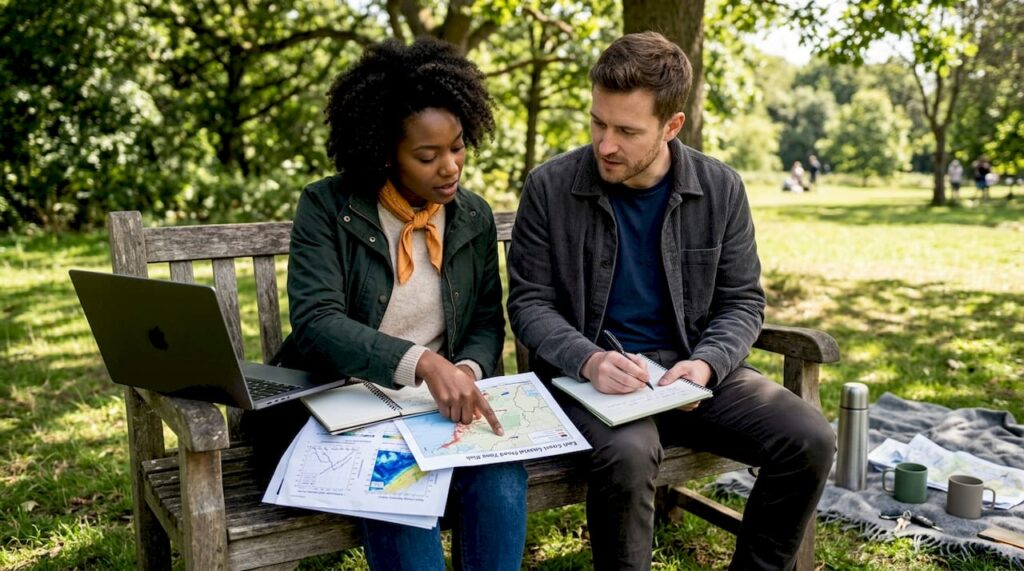 Couple planning East Coast move at kitchen table