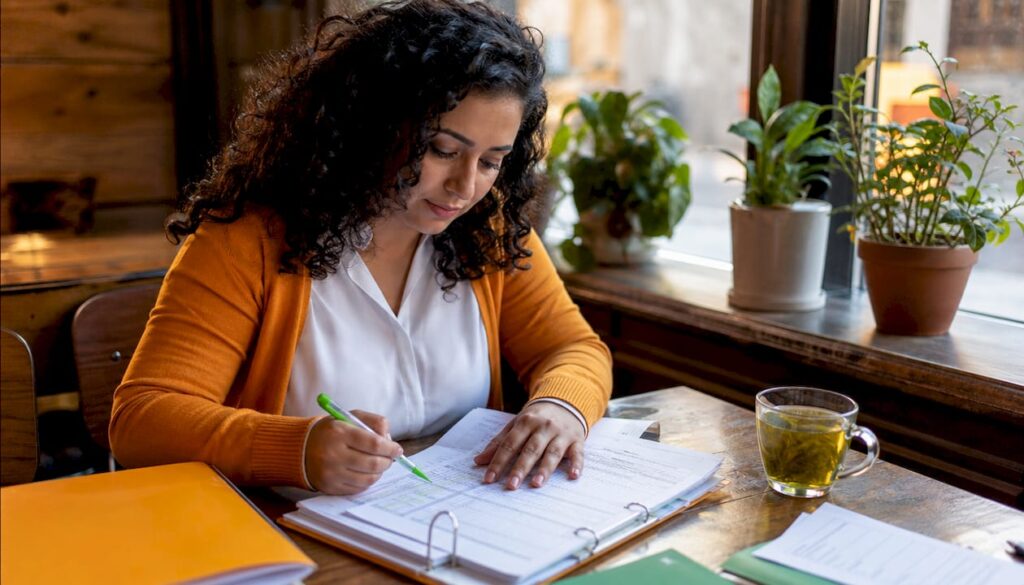HR manager reviewing employee relocation documents