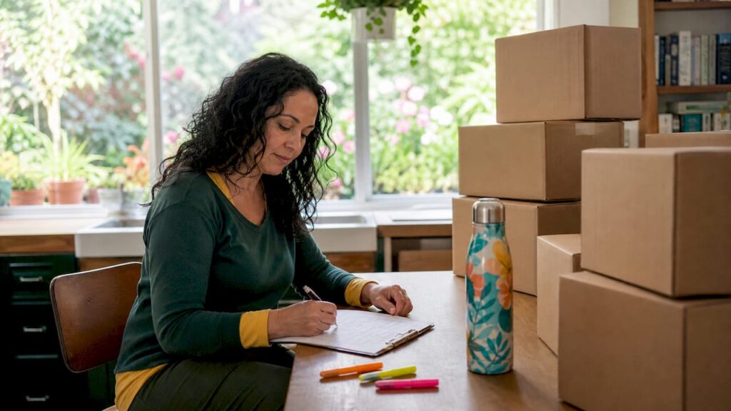 Woman making moving inventory checklist