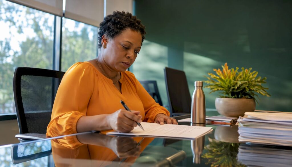 Compliance officer reviewing mover contract