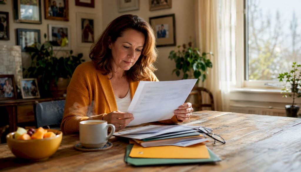Woman reviewing moving estimate at kitchen table