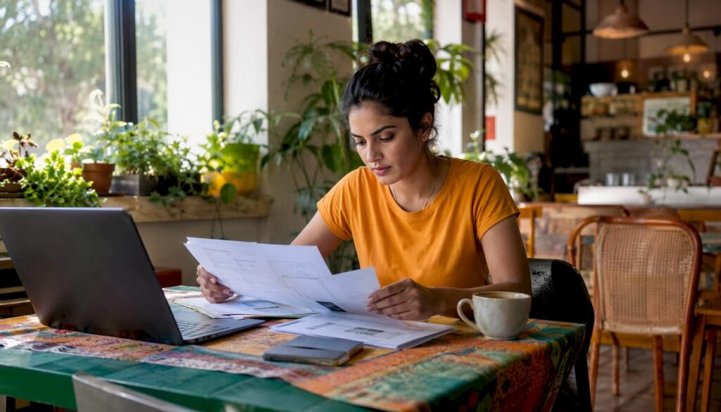 Woman reviewing moving and storage documents
