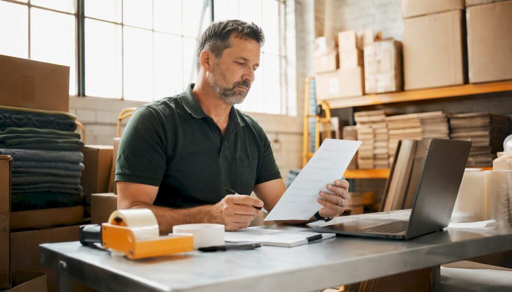 Mover reviewing liability insurance papers