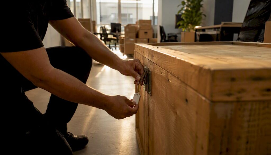 Mover locking a sealed crate for confidential files