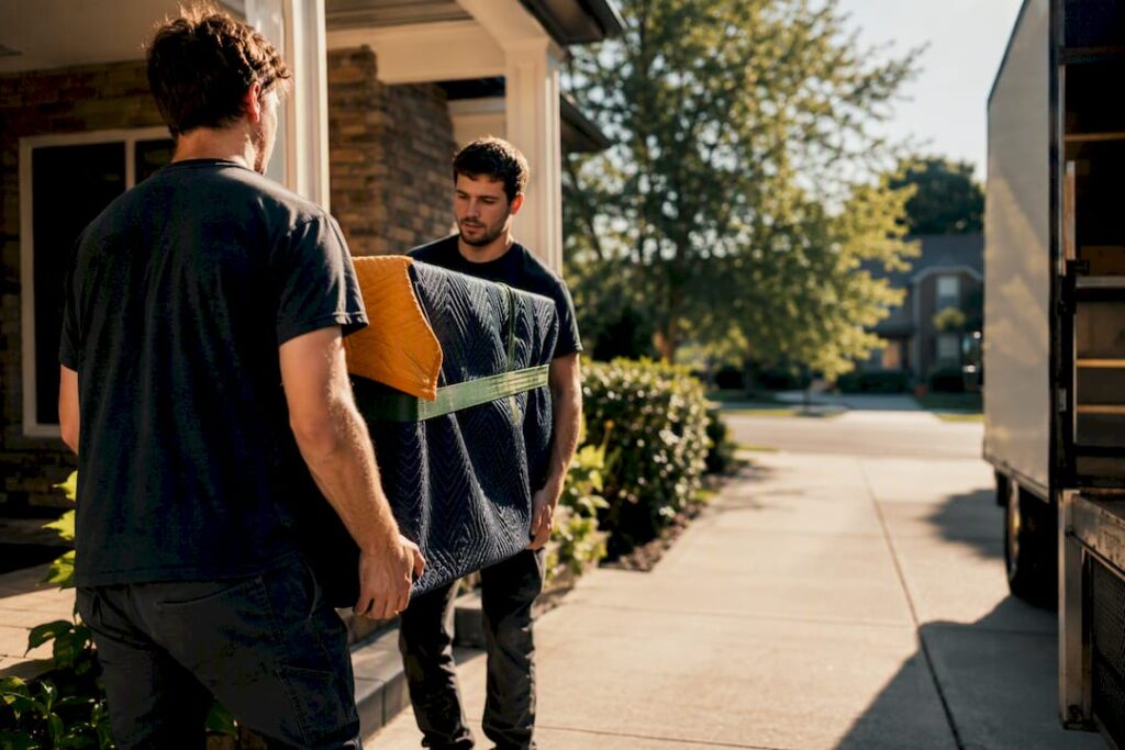 Movers working outside during summer relocation