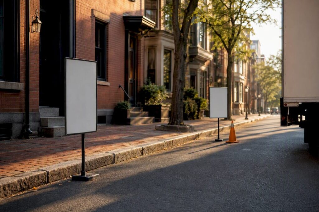 Temporary parking signs on Boston residential street