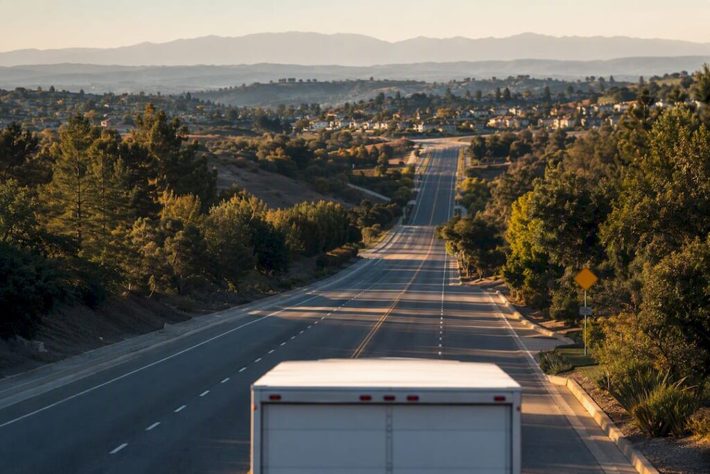 California road between moving destinations