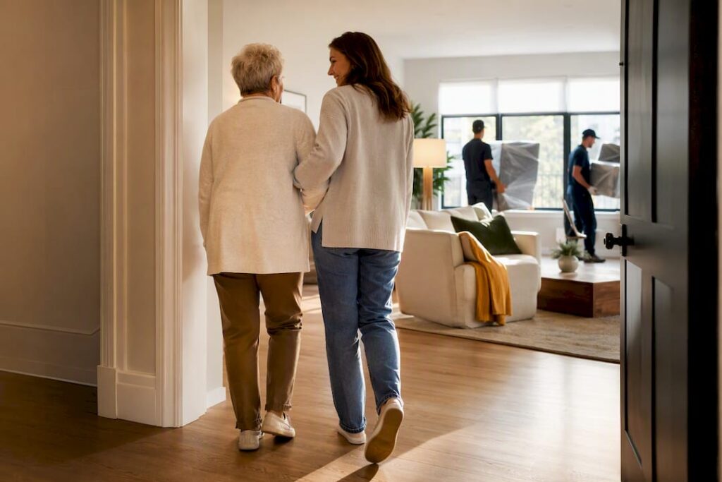 Senior entering a new home with family