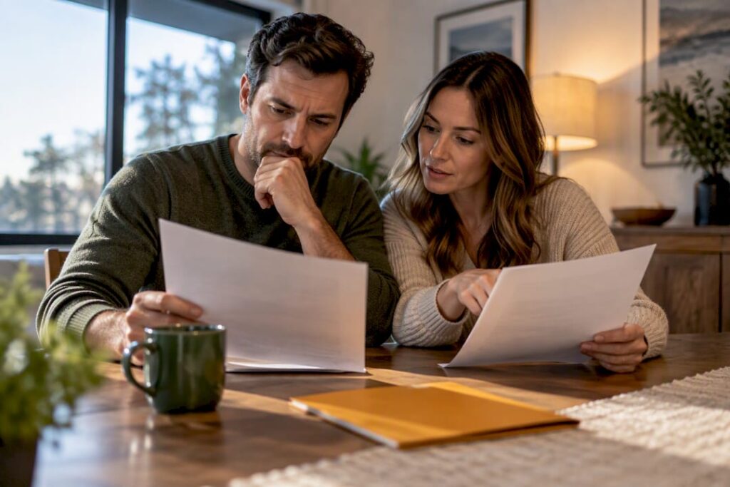 Family comparing moving price options