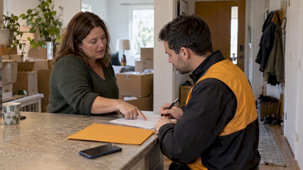 Homeowner discussing a moving date with coordinator
